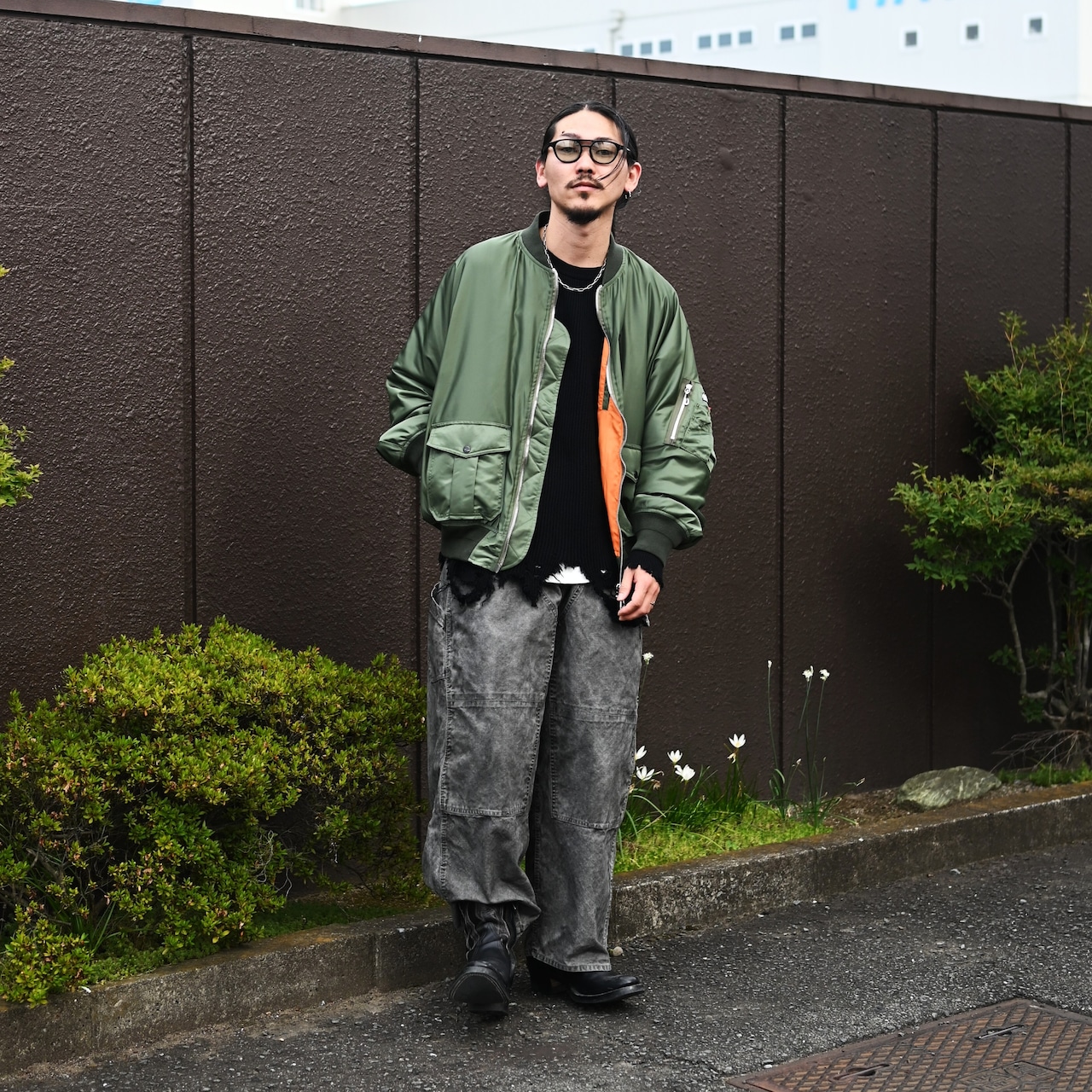 Leh(レー)GANKO別注×damage waffle L/S sweater コーディネート