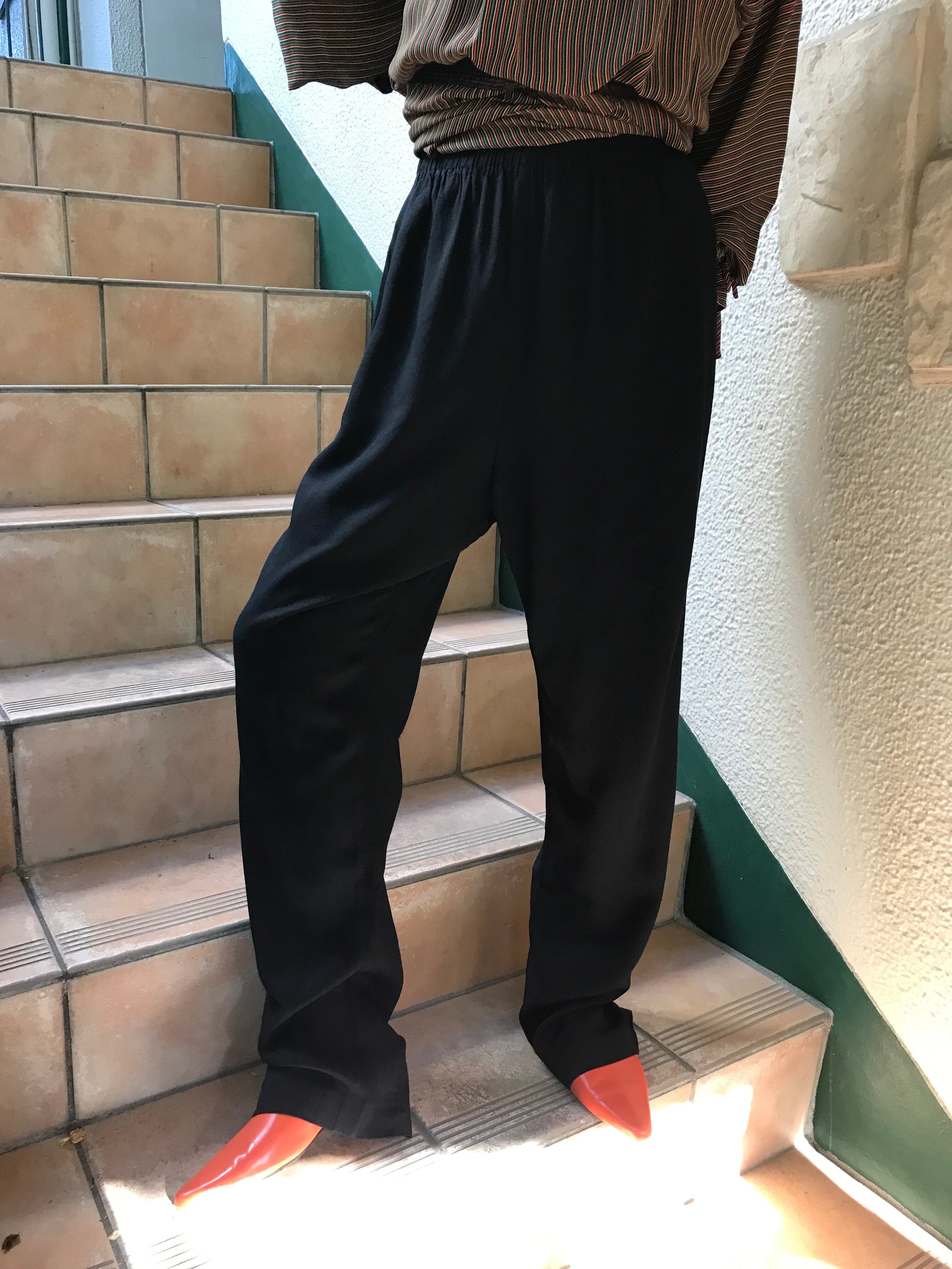 Vintage black simple rayon pants ( ヴィンテージ ブラック シンプル レーヨン パンツ )