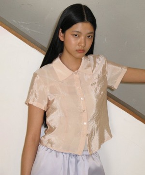[SINOON] WRINKLE HALF BLOUSE (LIGHT BEIGE)