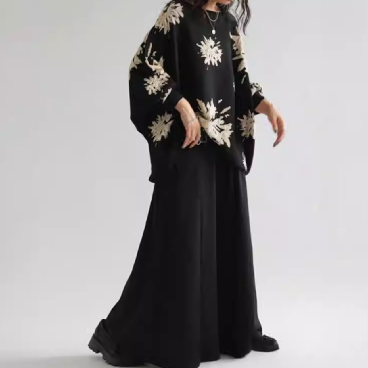 ジャガード柄 ヒップ丈 ドルマン ニット 00099・画像3