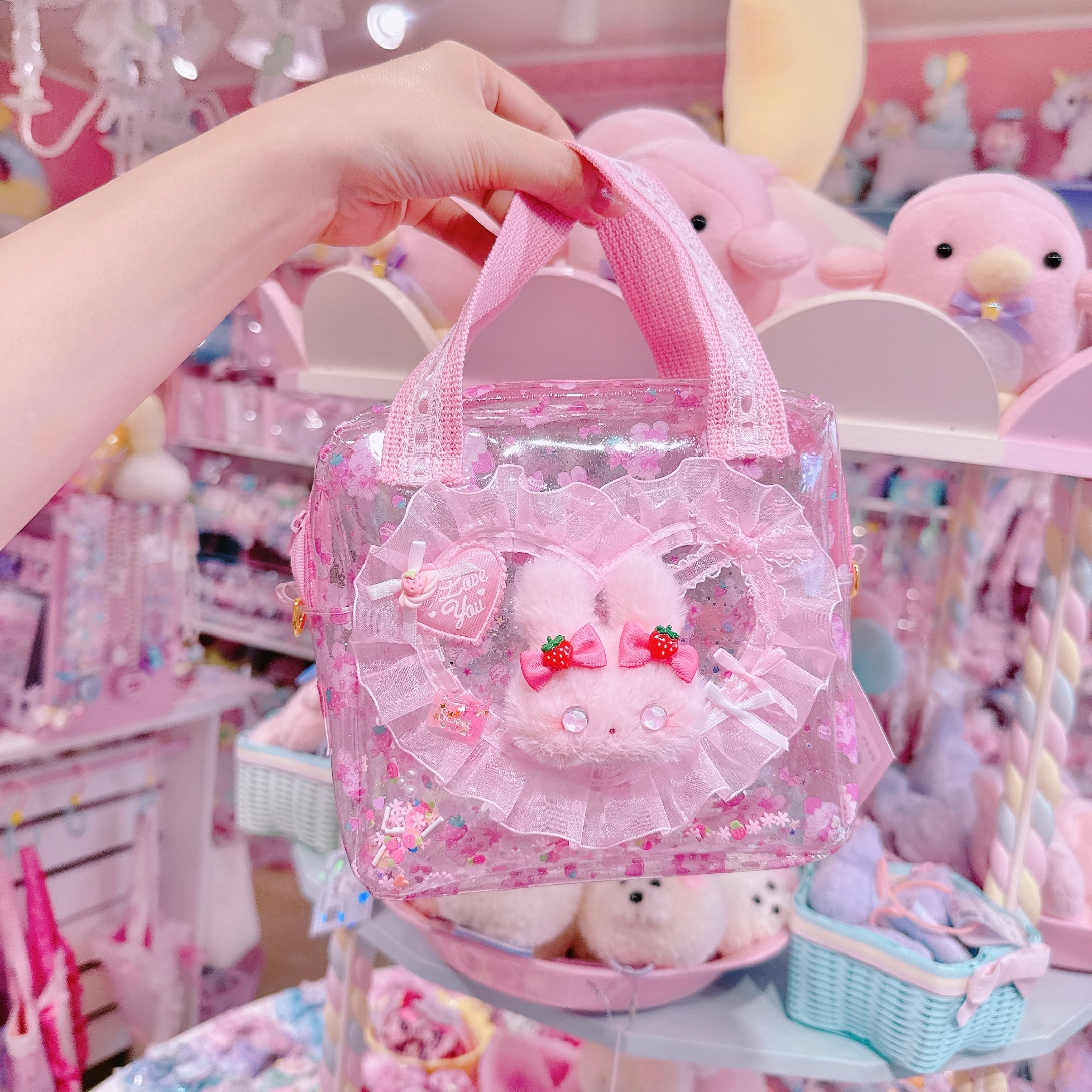 【E7】165-5ぬいぐるみ付2wayビニールバッグS（ショルダーひも別売）