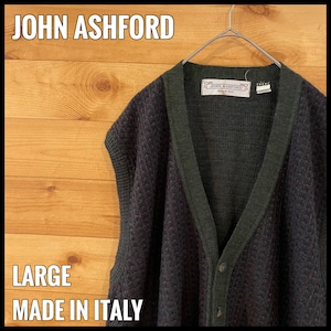 【JOHN ASHFORD】イタリア製 ベスト 前開き 総柄 柄物 オールパターン ウール アクリル ITALY EU古着 ヨーロッパ古着