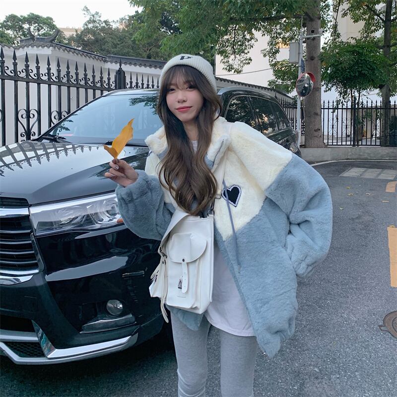 ウィンタースタイルベルベットコート レディースルーズウールジャケット 冬物 萌量不足91980648098