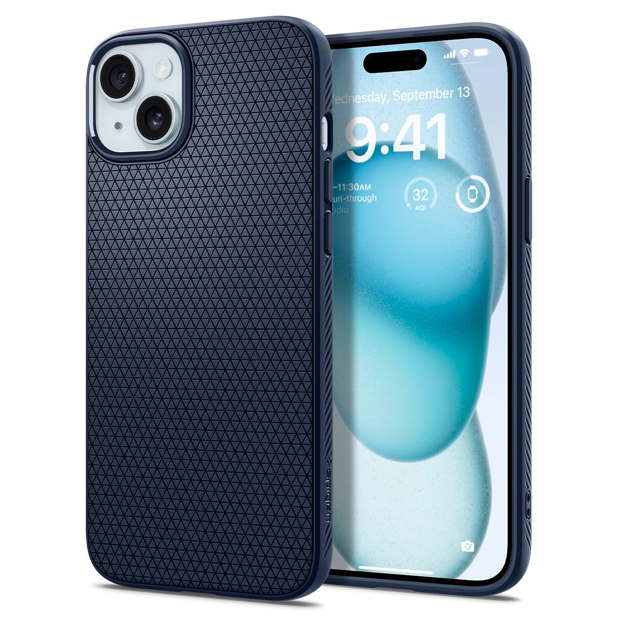 Spigen 【創業18年の技術力】 iPhone 15 ケース 耐衝撃 薄型 ストラップホール 軽量 さらさら 米軍MIL規格取得 2重構造 レンズ保護 指紋防止 擦り傷防止 マット仕上げ ワイヤレス充電対応 リキッド・エアー ACS06791 (ネイビー・ブルー)