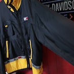 90s TOMMY HILFIGER ナイロンジャケット ミドル丈 黒×黄 トミー L