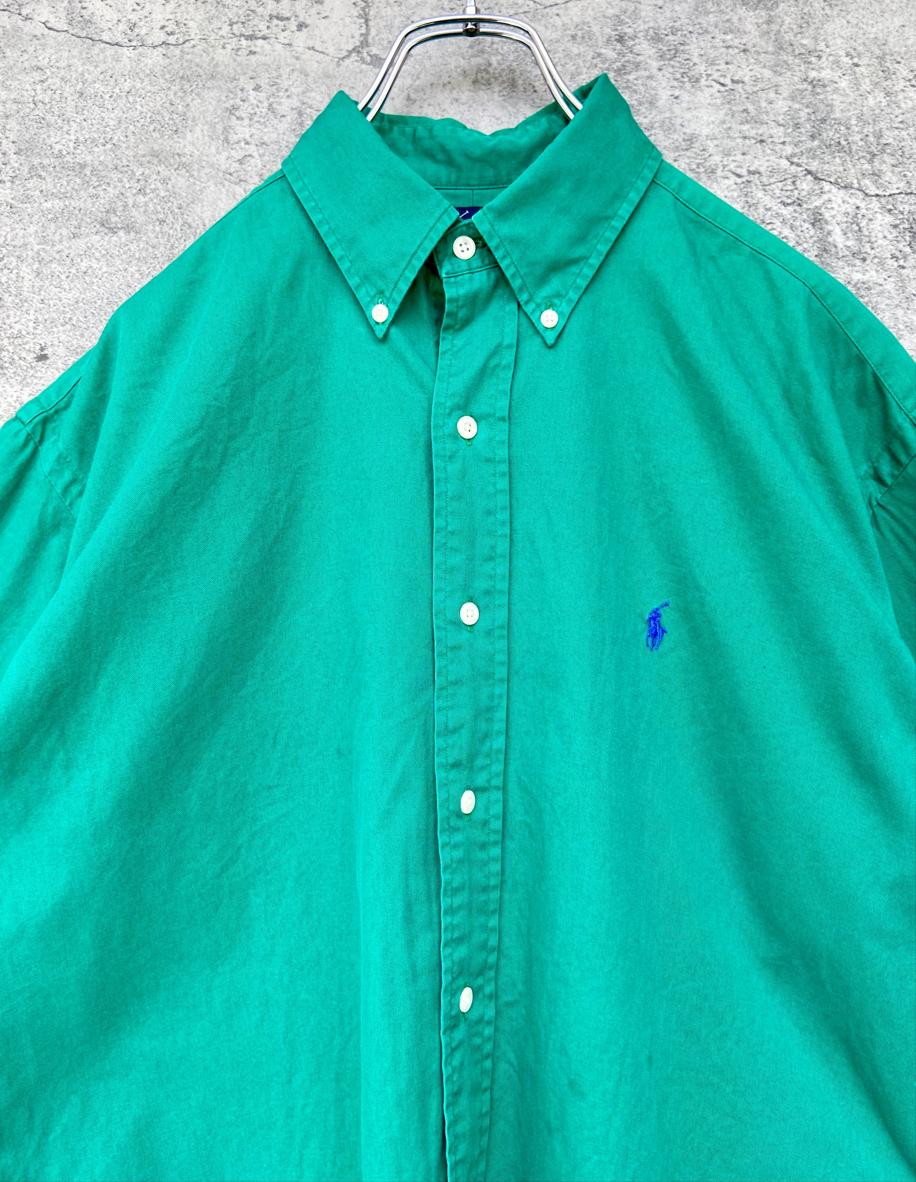 90s古着 POLO Ralph Lauren/ポロラルフローレン 刺繍 長袖シャツ 緑 