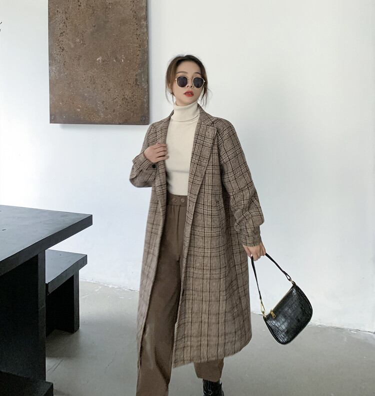 カジュアル 気質 長袖 暖かい ウィンター 大人気 中・長セクション ラペル ゆったりする レトロ チェック柄