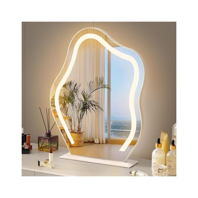 化粧鏡 女優ミラー ライト付きミラー 壁掛け/卓上両用 USBポート付き