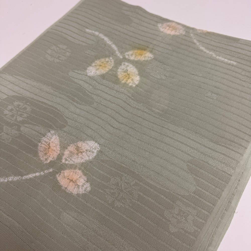夏帯揚げ 新品 夏用 帯揚 緑 小紋 紬 訪問着 普段着用 礼装用 正絹 絹100% 和装小物 5703