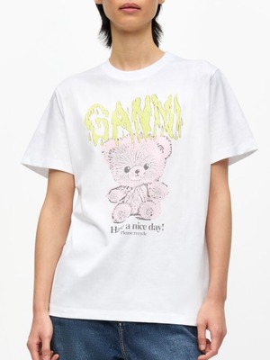 【25SS】GANNI ガニー / WHITE BASIC COTTON JERSEY TEDDY RELAXED T-SHIRT / Tシャツ