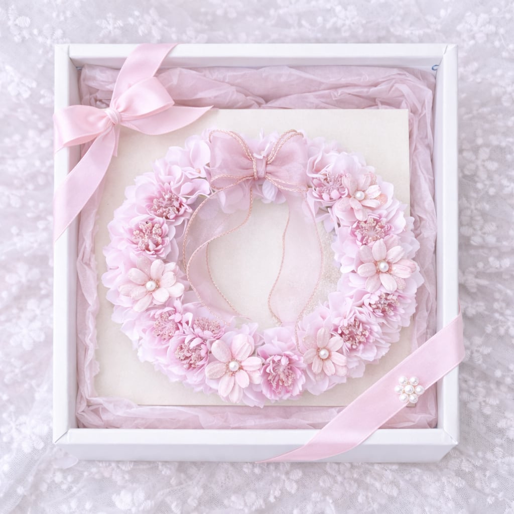 やさしいナチュラルリース 【WR-008】径20㎝│オーガンジーリボン付き│ギフトBOX入り|贈り物に│ナチュラルインテリア