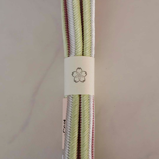 【帯締め】和小物さくら　丸唐組／大和組帯締め　桃色×夏虫色×白鼠　260312⑤