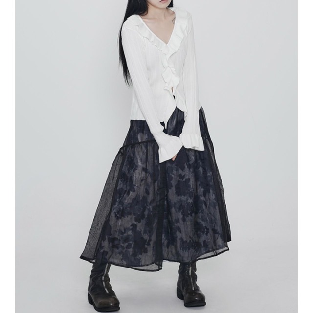 Sheer material maxi a-line tiered skirt C1092