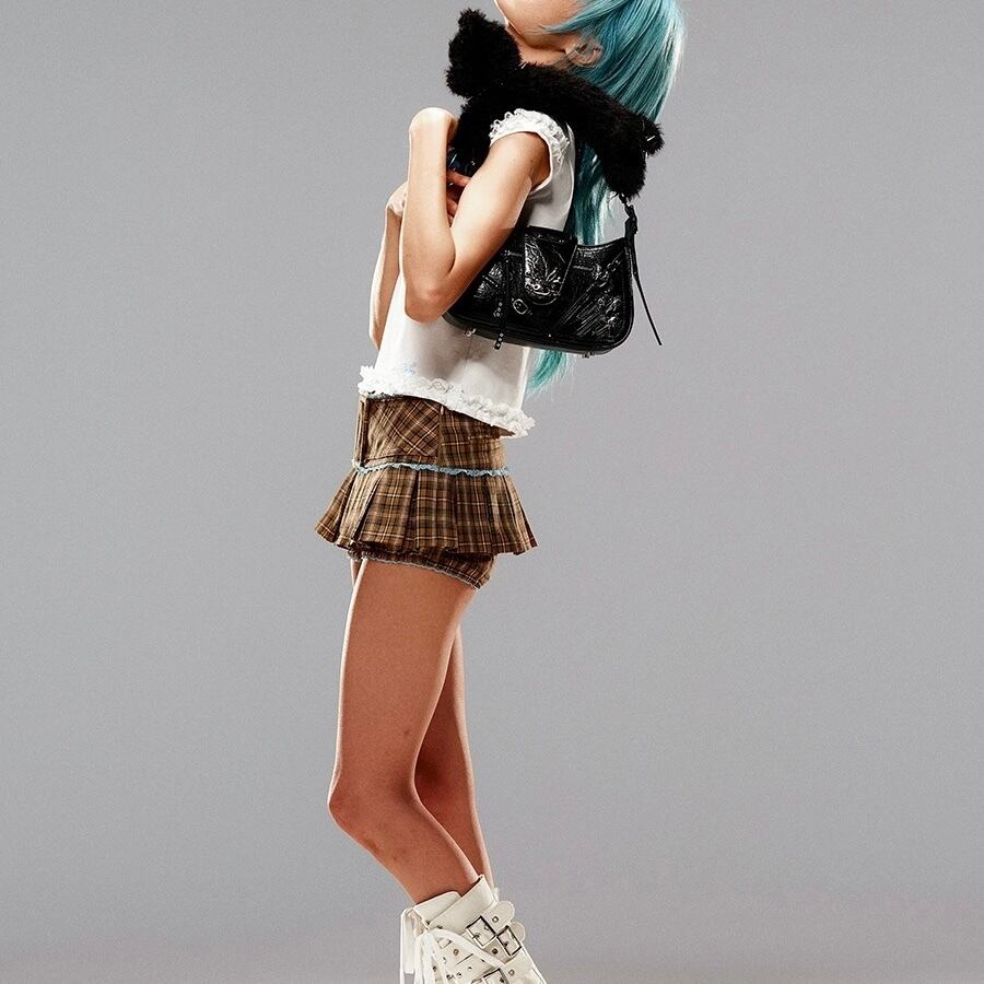 CFIERCE] checkered lace pleated skirt pants | BYORI