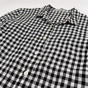 麻100% Mademoiselle NON NON マドモアゼルノンノン ギンガムチェック 七分袖 リネン シャツ サイズ 38 M /ホワイト×ブラック
