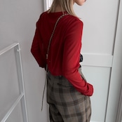 crew neck tulle sheer short tops/red