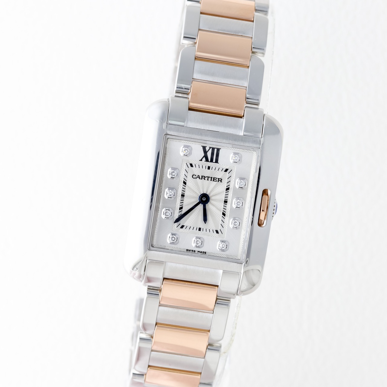 カルティエ タンクアングレーズ SM ピンクゴールドコンビ ダイヤルダイヤモンド