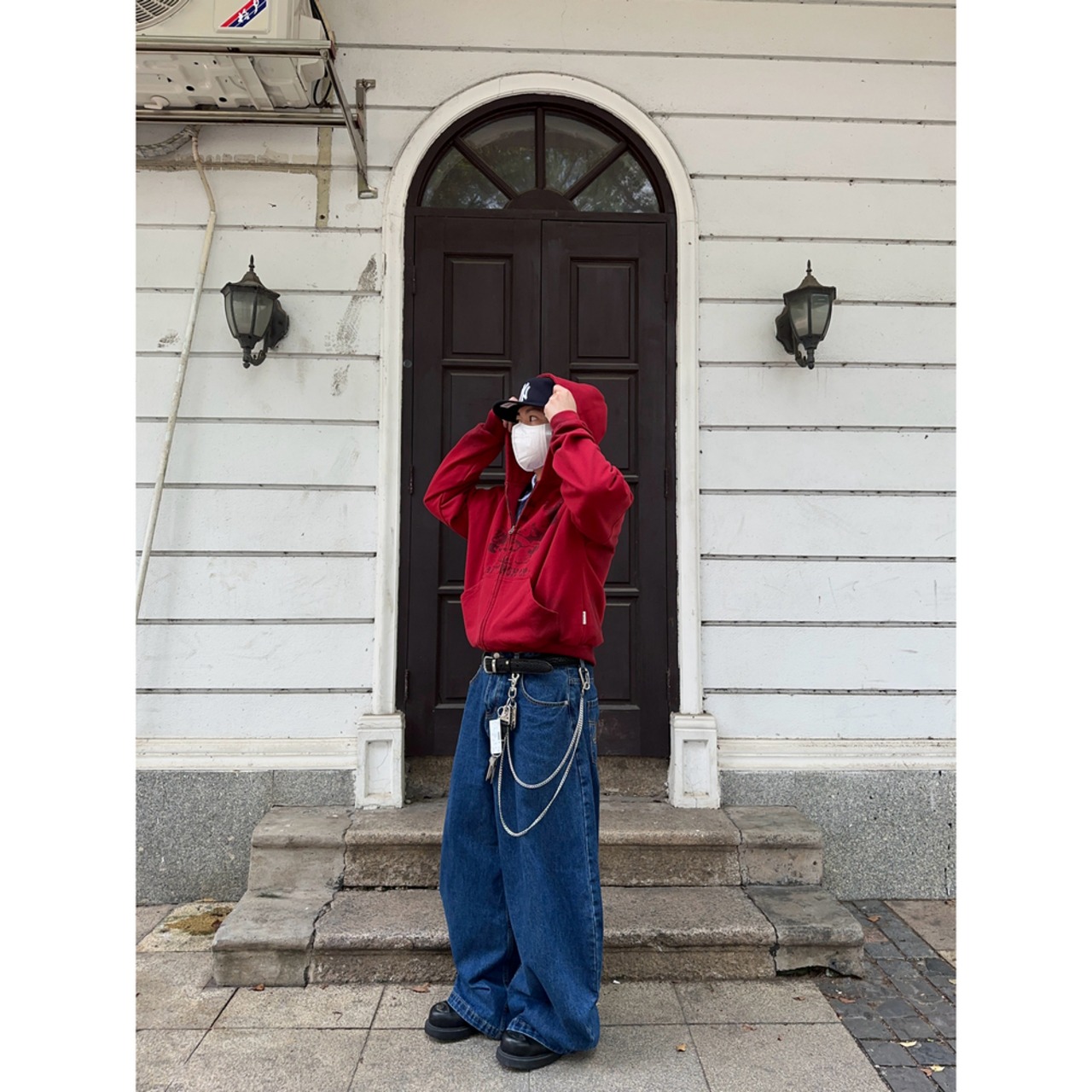 VINTAGE ストリート スプレー加工 ジップパーカー T1863