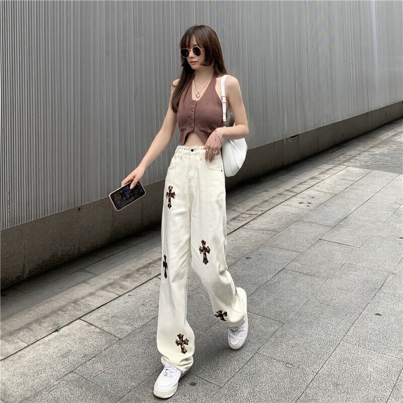 Y2k 韓国ストリート に女子感プラス ジーンズ ワイドパンツ ハイウエスト ストリート 韓国 ギャル ハンサム女子 ゆるダボ 美脚 体型カバー ホワイトコーデ Lamitte Deco トレンド 韓国ファッション ショップ Base店
