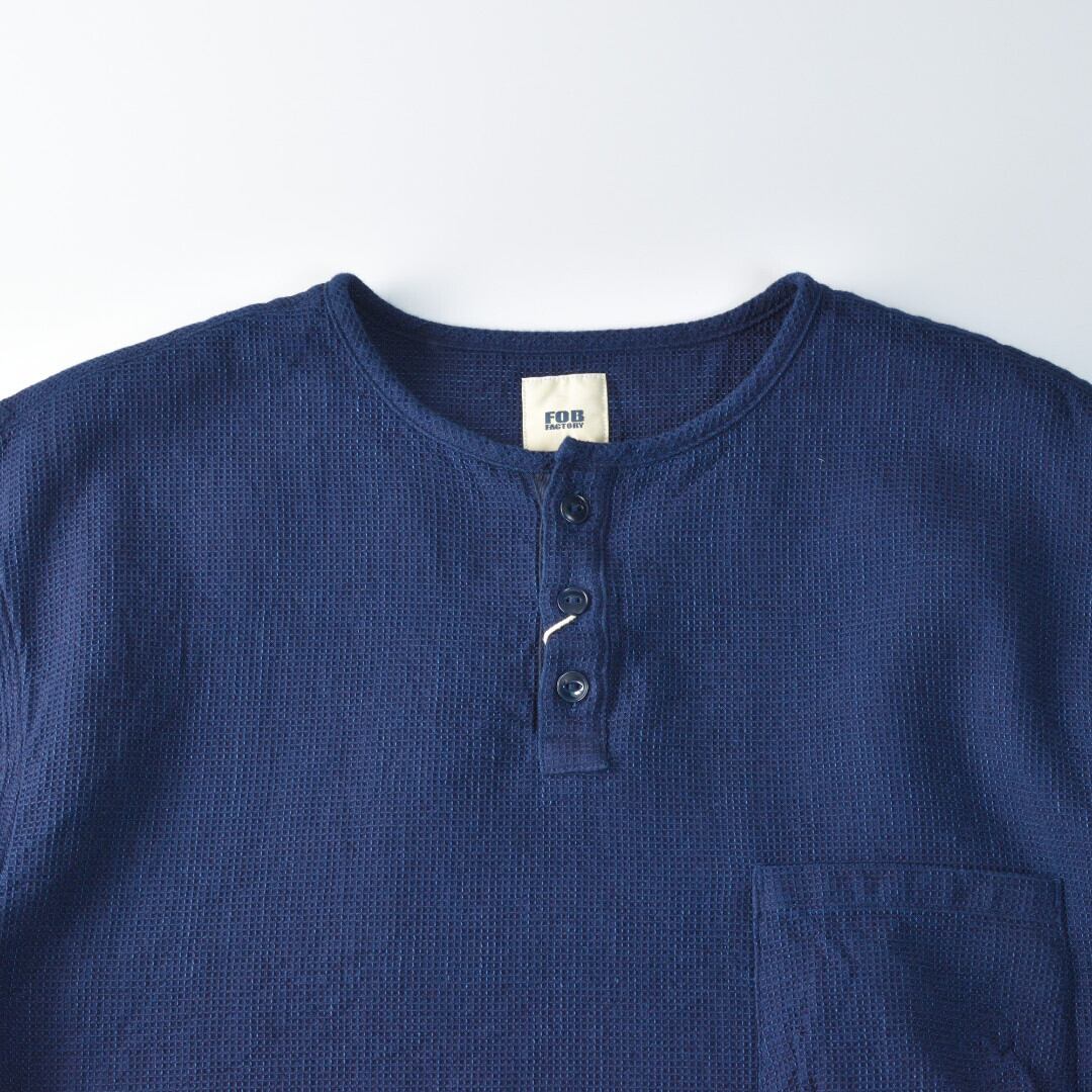 FOB FACTORY エフオービーファクトリー F3493 インディゴワッフルT【メンズ】インディゴの経年変化が楽しめるヘンリープルオーバー【送料無料】