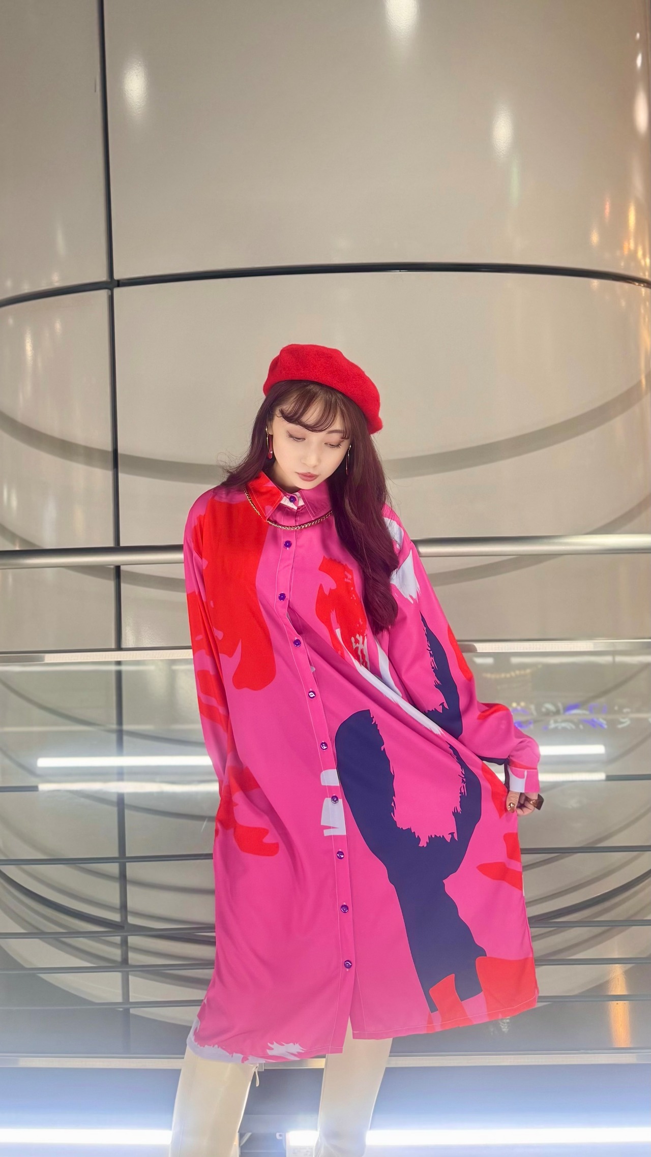 KNIP ペイント柄ミドル丈ワンピース