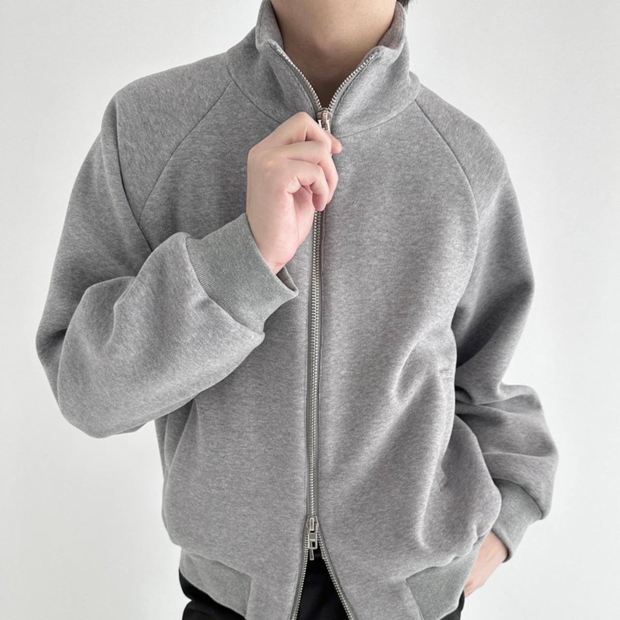 ダブルジップハイネックスウェットカーディガン　924