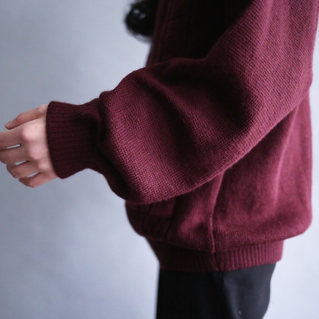 fake suede switching and 3D cable knit design loose silhouette 5b cardigan（made in italy）