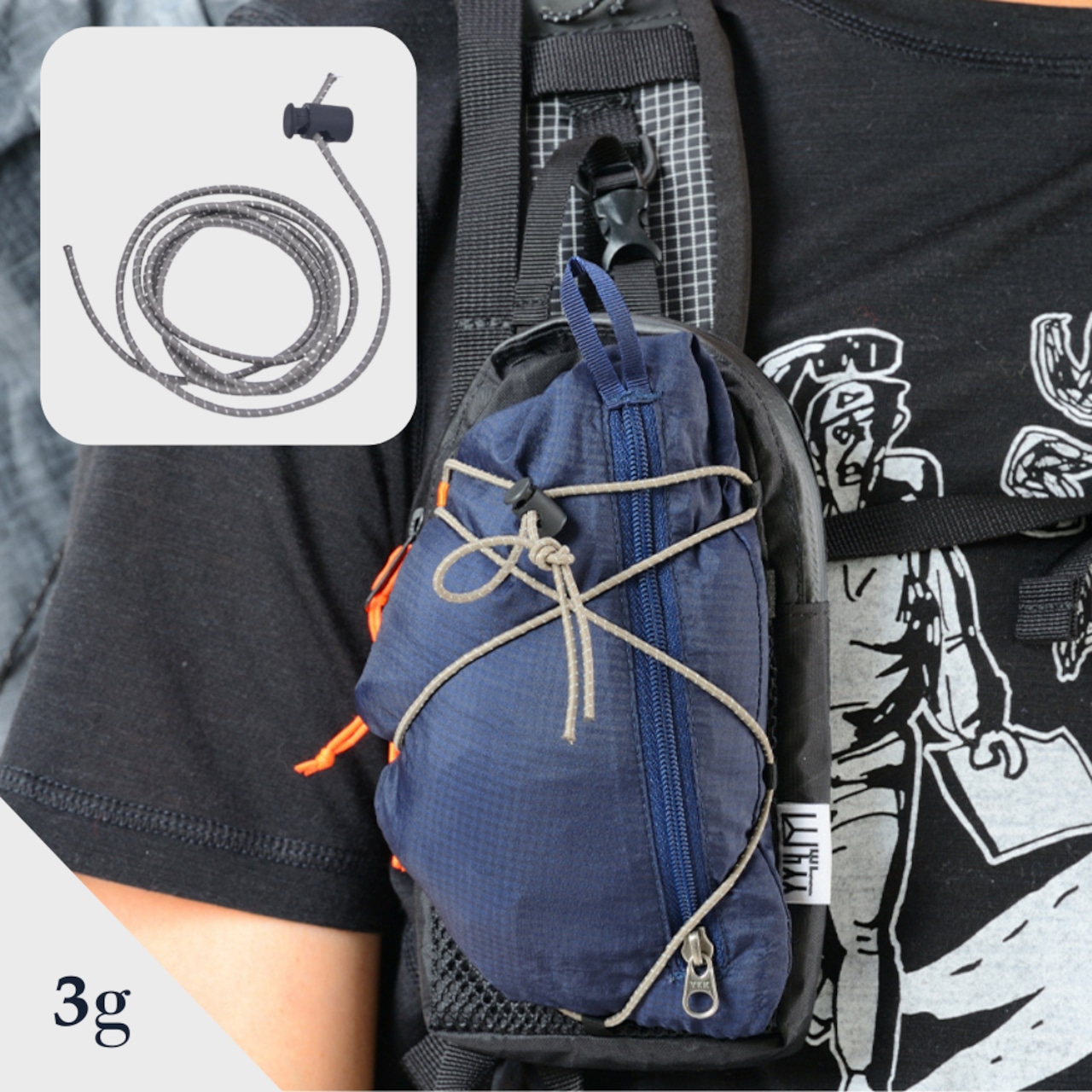 X-PAC製登山スマホポーチ用バンジーコード＆コードロック