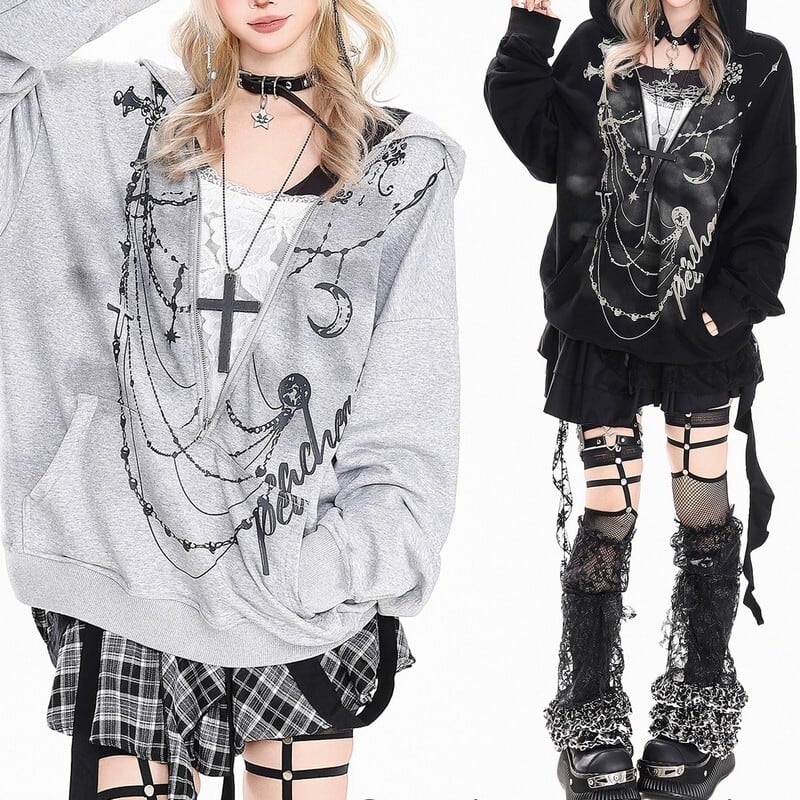 Halfzip print hoodie r0065