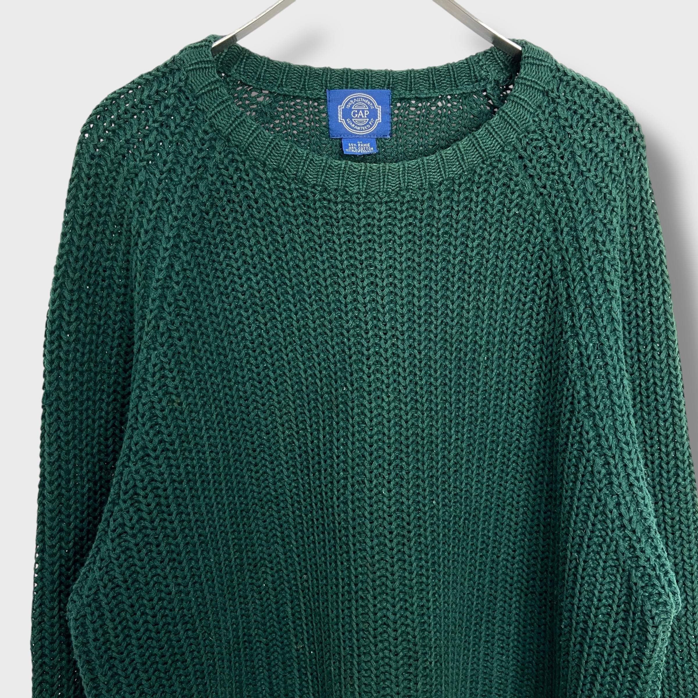 90s GAP オールドギャップ コットンニット リブ編みニット グリーン M