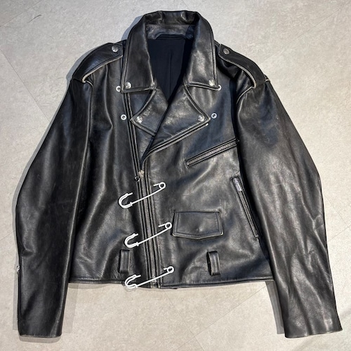 RAF SIMONS ラフシモンズ 20AW Leather Riders Jacket with Safety Pin ライダースジャケット 202-650 ブラック size:44【表参道A07】