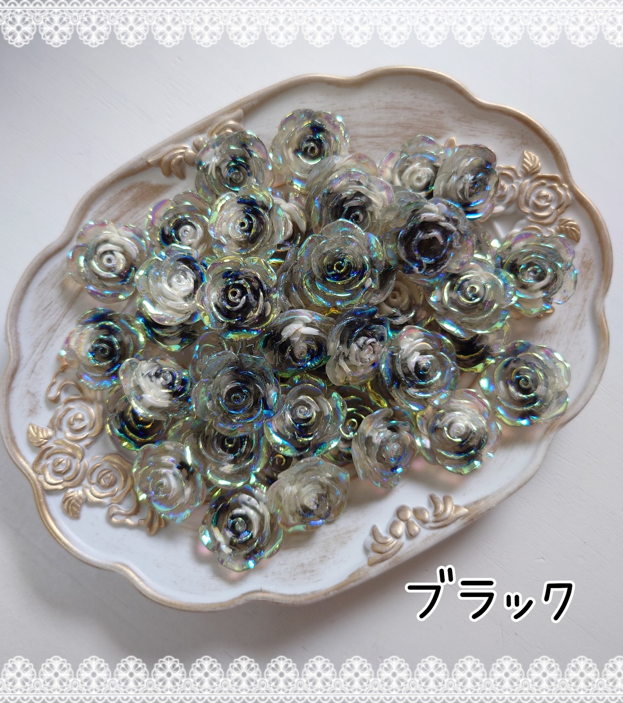 お得✨[24個]蓄光オーロラ✨クリアカラー薔薇／８色:23mm×23mm