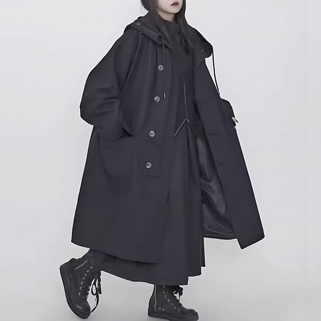 Structured faux-leather long coat C1405