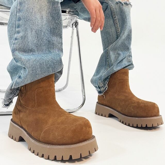 キャメルスエード 厚底ハイカットブーツ 予約販売】ブーツ 韓国 メンズ レディース ユニセックス ショート丈