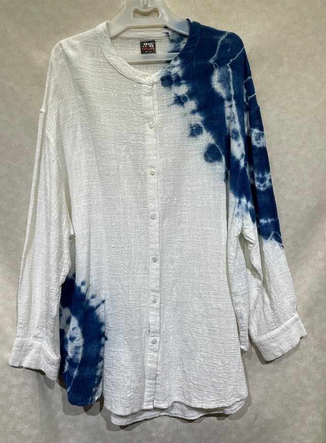 藍染ブラウス/前あき/レディス/長袖/綿/3L[aib601-98]送料無料