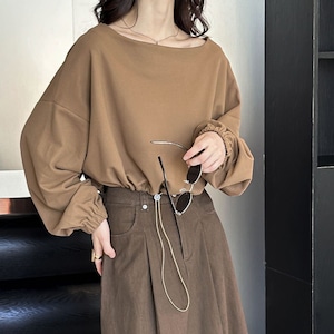 ボートネッククロップド丈トップス 00479