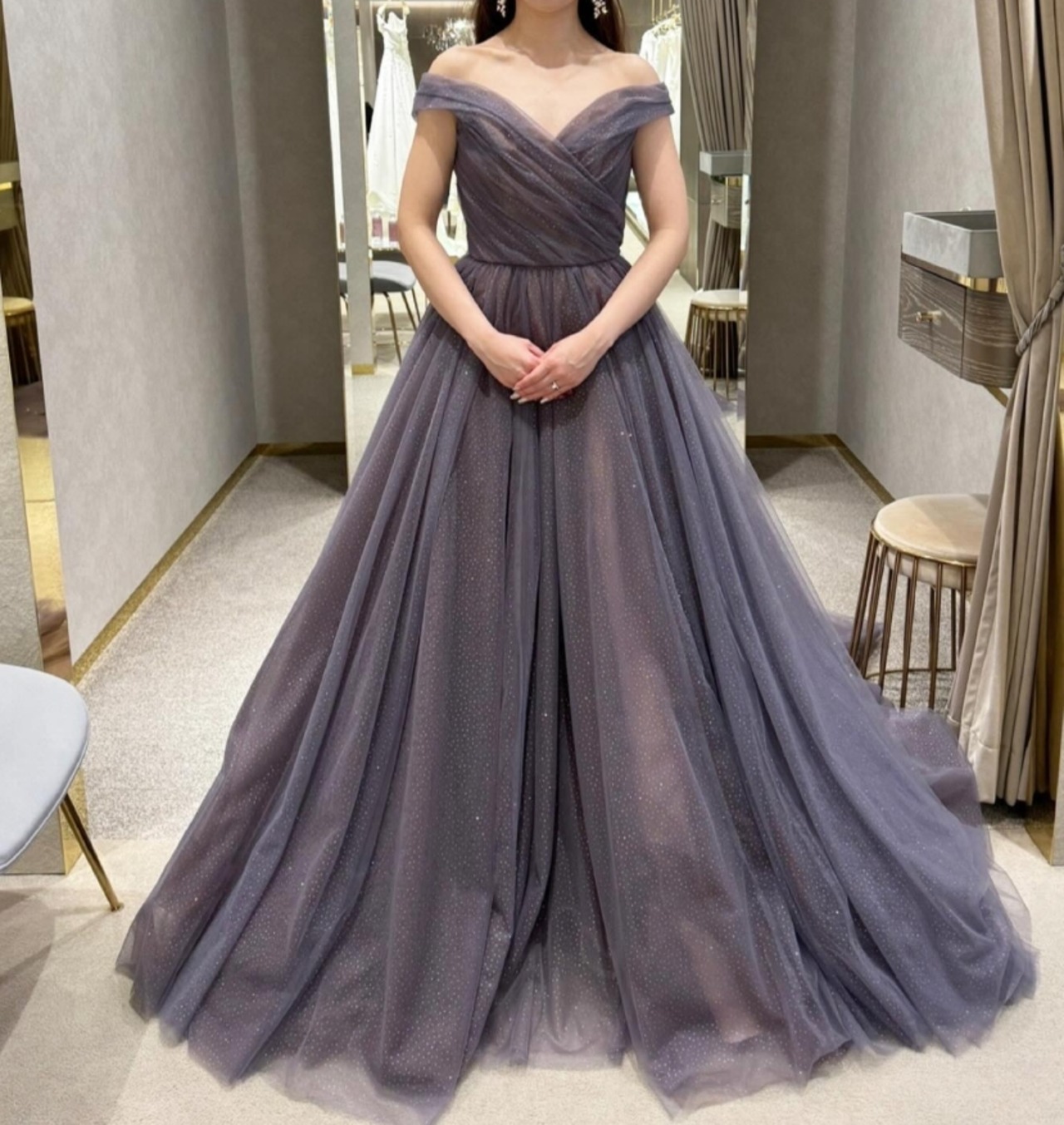 豪華！パーティードレス ブルー キラキラグリッターチュール 終えれ  