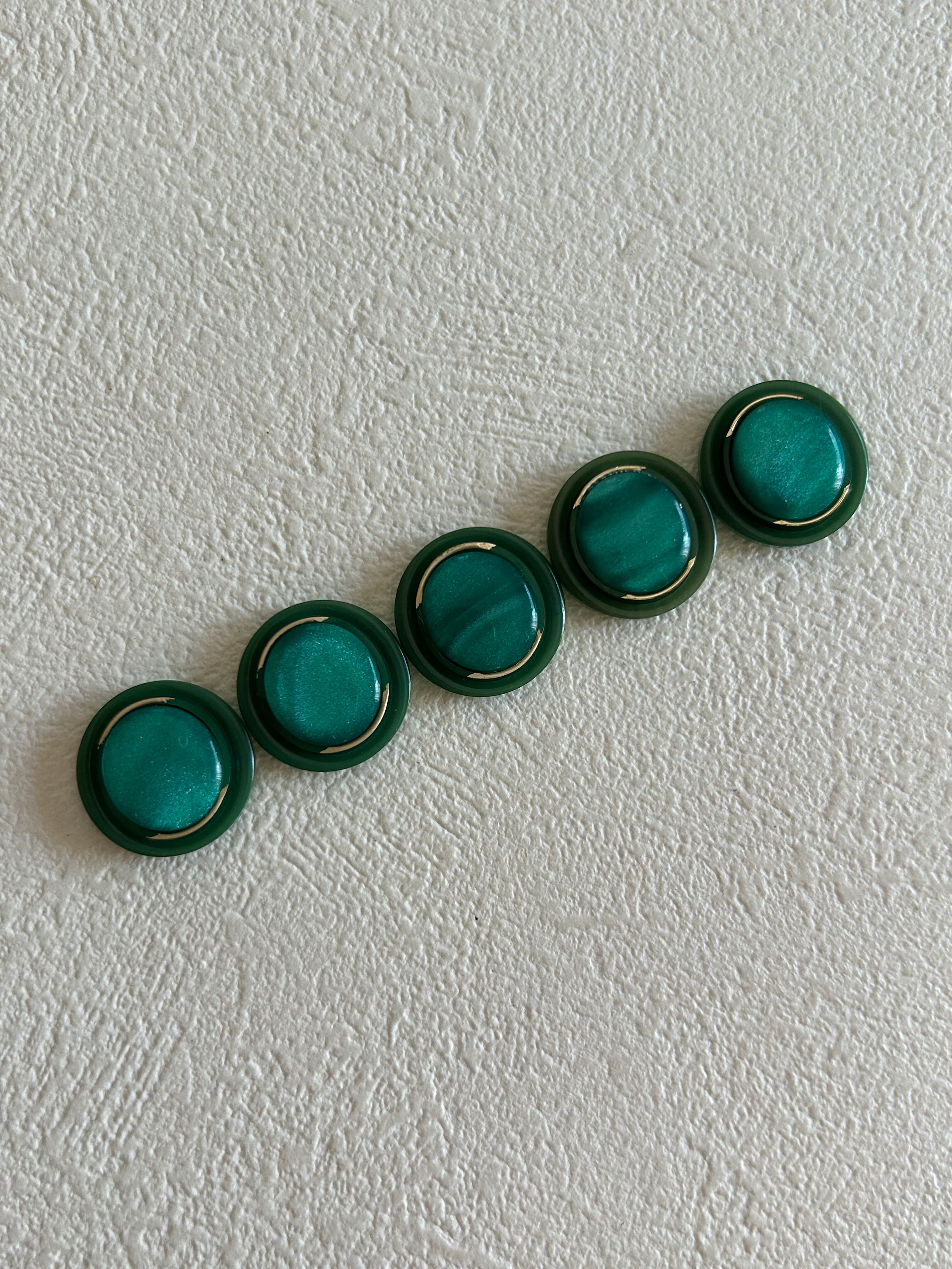 Japanese Vintage ボタン 17mm カボション グリーン×ゴールド プラスチック アクセサリーパーツ 装飾材 カルトナージ