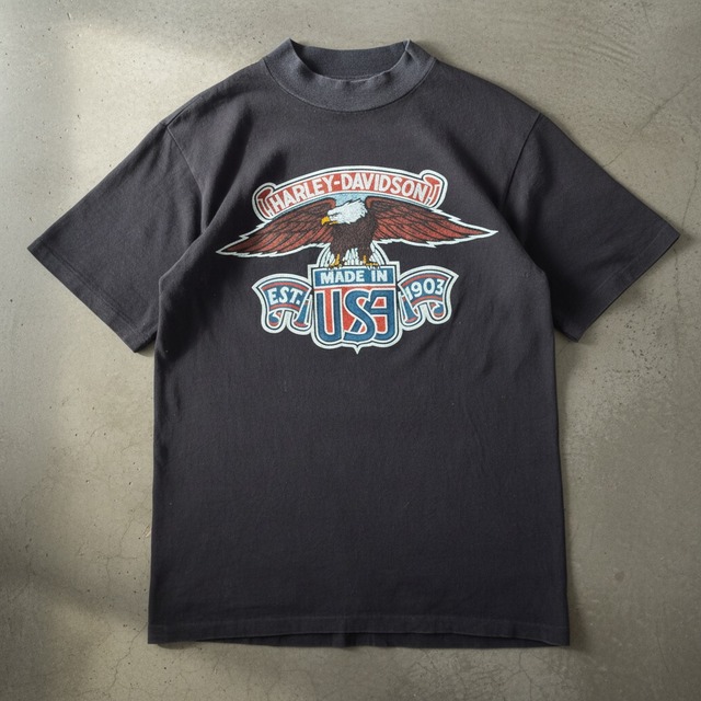 80s USA製 Harley-Davidson イーグルプリント Tシャツ 黒