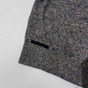 PAPAS パパス ロゴ刺繍 リネン100% Vガゼット クルーネック セーター LL/ブルー マルチ