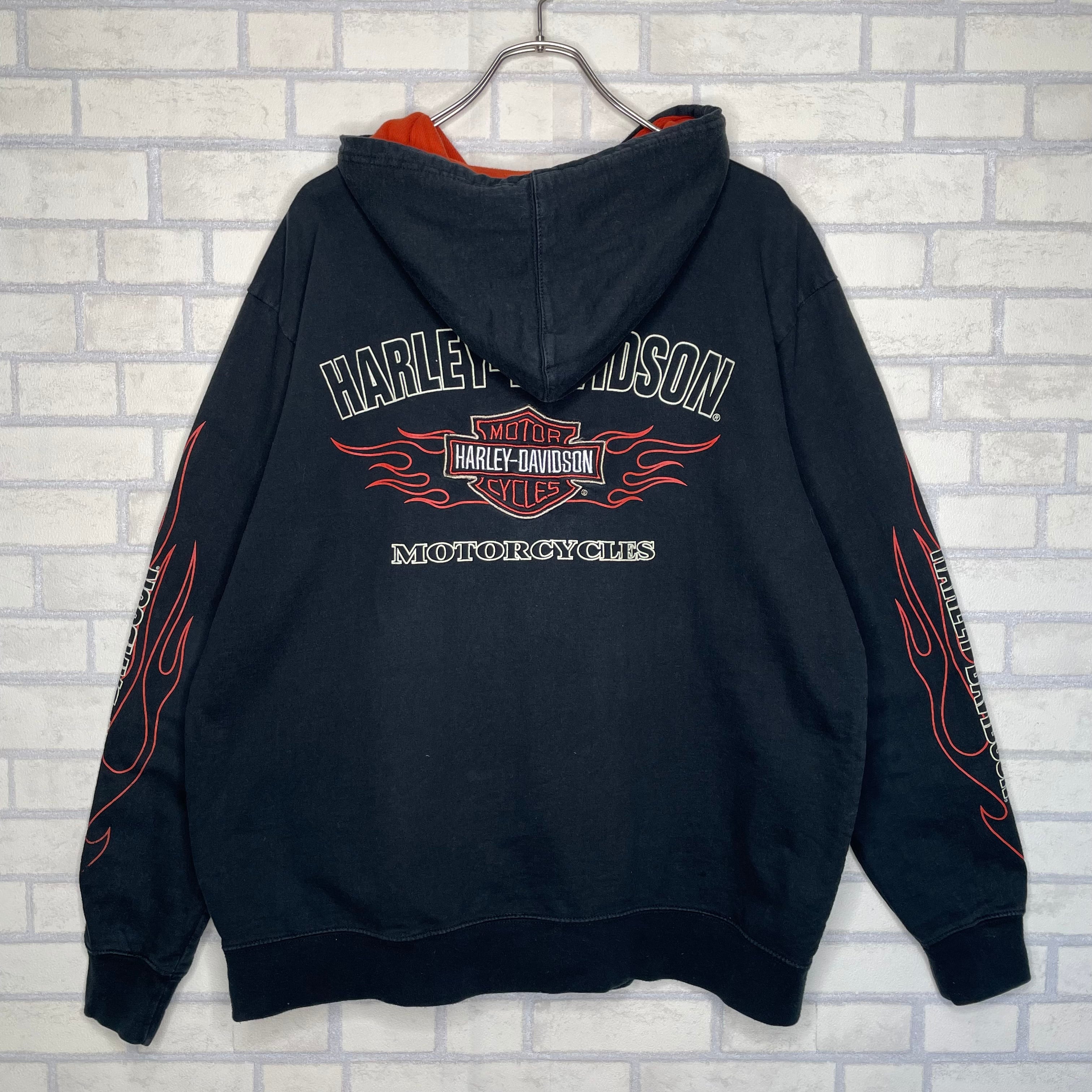 HARLEY-DAVIDSON パーカー XL 厚手 ヘビーコットン フルジップ 刺繍 