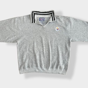 【LOGO7】訳あり NFL ピッツバーグ・スティーラーズ Steelers pit ハーフジップ スウェット プルオーバー ラインリブ 刺繍ロゴ XL ビッグシルエット US古着