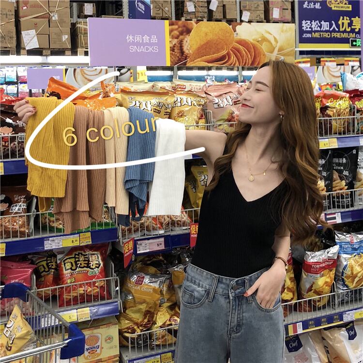 レトロVネックスリムニットスリングレディース2020年初春の新しいボトムスシャツウエスタンスタイルの学生スリムベストトップ 1号婦人70878974660