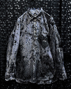 【ÆIEM】MOTHER COMPLEX “MANIC SCRIPT” Studded Destroy Stripe Shirt