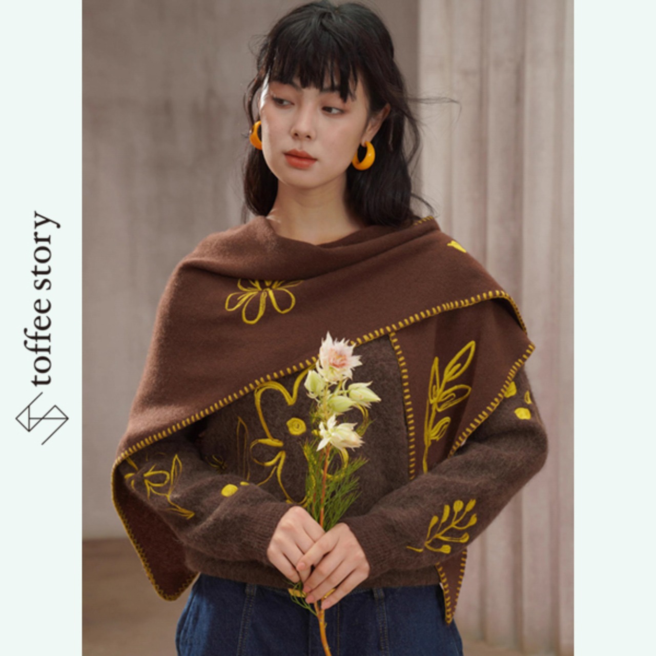 木漏れ日の庭に咲く記憶のニットショール 《C0256》