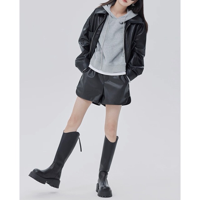 Minimal faux-leather zip jacket C1408