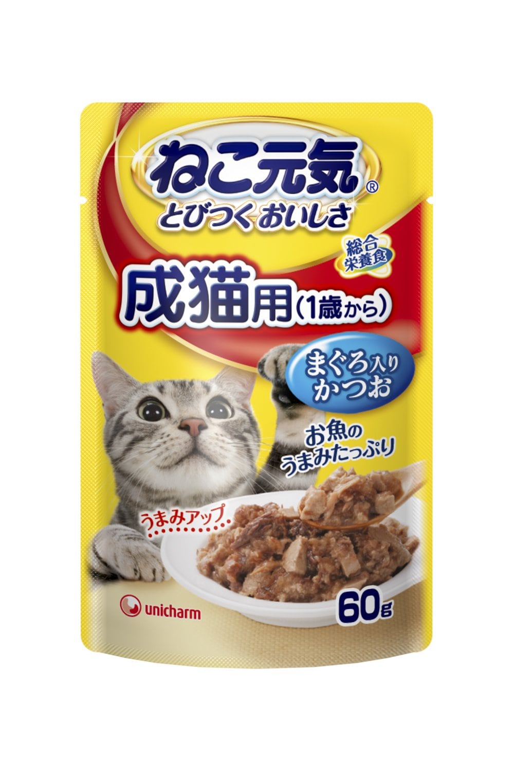 ねこ元気 パウチ 成猫用1歳から まぐろ入りかつお 60g×12個入 | geisha