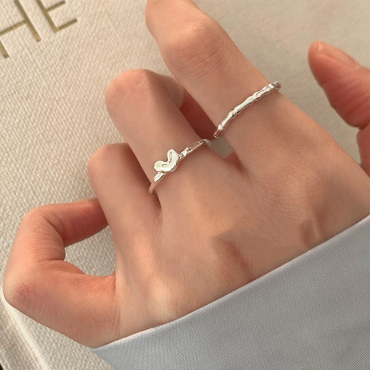 Weiwan925シルバー愛心バンブーリング 2点セット