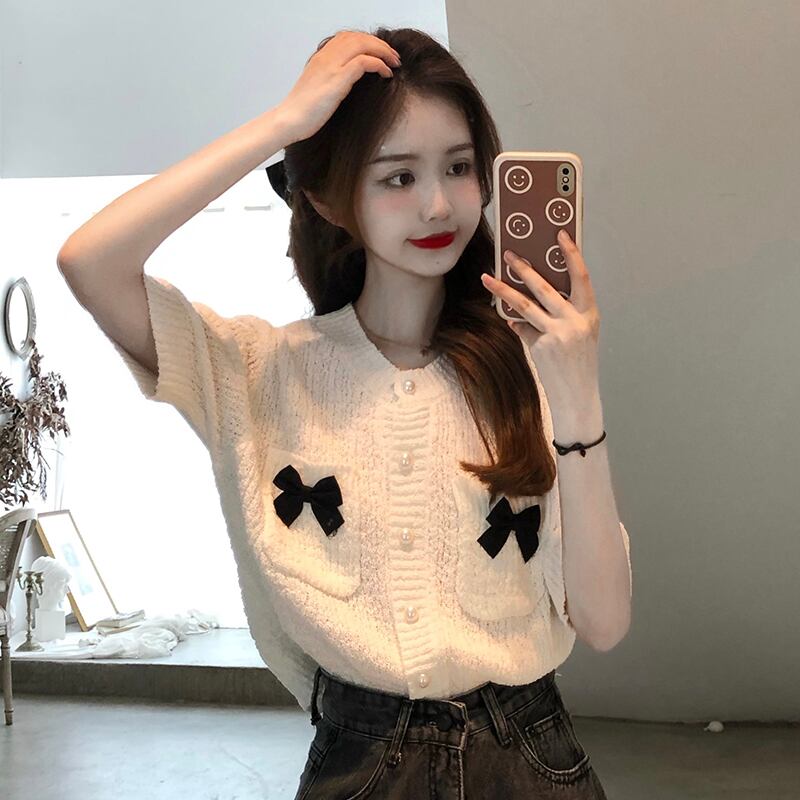 ニットサマースタイルリボン薄手トップス レディース 大人ガーリー スウィート キュート カジュアル 夏物 YY-ファッション89056892120