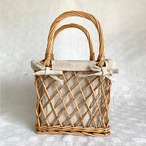 パニエ 手提げかご リネンリボン付きバスケット　